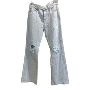 NEW KanCan Jeans Women's Size 33 Ultra High Rise 90s Flare Distressed Blue NWT